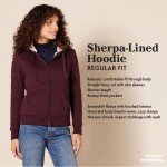 Amazon Essentials Women's Sherpa-Lined Fleece Full-Zip Hooded Jacket, Navy Heather, Large
