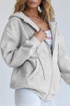 Jhsnjnr Womens Comfy Hoodie Fashion Solid Zip Up Cute Hoodies Oversized Sweatshirt with Pocket Grey