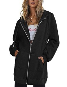 Zeagoo Black Hoodie Women Warm Fleece Long Hoodies Pockets Hooded Sweatshirt Jackets with PocketX-Large