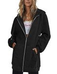 Zeagoo Black Hoodie Women Warm Fleece Long Hoodies Pockets Hooded Sweatshirt Jackets with PocketX-Large