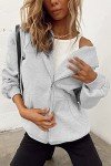Jhsnjnr Womens Comfy Hoodie Fashion Solid Zip Up Cute Hoodies Oversized Sweatshirt with Pocket Grey