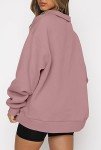 MODARANI Women Casual Hoodie Pullover V Neck Quarter Zip Up Oversize Sweatshirt with Pocket Rose Pink
