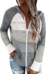 VECVOC Womens Sweaters Color Block Long Sleeve Drawstring Pullover Hoodies