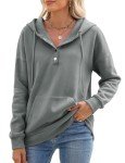BBO Hoodies for Women Fleece Oversized Sweatshirt Casual Long Sleeve Y2k Hoodie Button V Neck Pullover Hoodie Fall Clothes Tops Grey