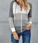 VECVOC Womens Sweaters Color Block Long Sleeve Drawstring Pullover Hoodies