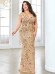 Gold Plus Size Sequined Mermaid Evening Gown