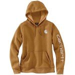 Carhartt Women's Relaxed Fit Midweight Logo Sleeve Graphic Sweatshirt, Carhartt Brown, X-Large