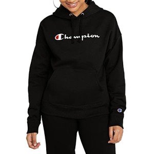 Champion Women's Hoodie, Powerblend, Fleece, Comfortable Hoodie Sweatshirt for Women (Plus, Black Script, 3X