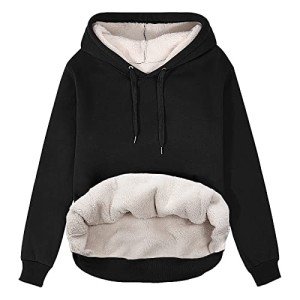 Voqeen Hoodies for Women Sweatshirts Fleece Lined Pullover Hoodie Solid Basic Long Sleeve Winter Coats for Women Big Pocket Casual Hoodie Black