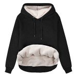 Voqeen Hoodies for Women Sweatshirts Fleece Lined Pullover Hoodie Solid Basic Long Sleeve Winter Coats for Women Big Pocket Casual Hoodie Black
