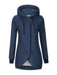 Oleda Women's Zip Up Hoodies Oversized Sweatshirt Casual Long Sleeve Coat with Oblique Zipper and Pockets Sweater Jacket (CA/US, Alpha, Large, Regular, Regular, Navy Blue)