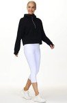 THE GYM PEOPLE Women's Half Zip Hoodies Long Sleeve Fleece Lined Crop Pullover Sweatshirts with Pockets Thumb Hole Black