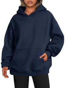 BONITEE Womens Oversized Sweatshirt Long Sleeve Hoodies Fall Trendy Loose Hooded 2024 Winter Fashion Pullover Tops with Pocket Navy Blue,M