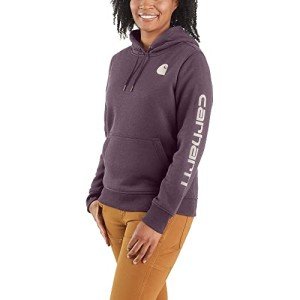Carhartt Women's Relaxed Fit Midweight Logo Sleeve Graphic Sweatshirt, BlackBerry Heather, Small