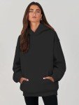 Lynkiss Women's Oversized Hoodies Long Sleeve Solid Heavy Pullover Tops Loose Sweatshirt with Pocket,Black,Medium