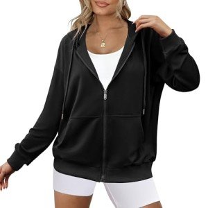 Zeagoo Womens Zip Up Hoodies Long Sleeve Lightweight Oversized Casual Sweatshirts Jacket with Pocket Black