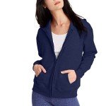 Hanes Women's Full-Zip Hooded Sweatshirt, EcoSmart Women's Sweatshirt, Women's Comfortable Hoodie, Navy, Large