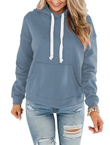 wkwmrpet Women's Basic Pullover Hoodie Loose fit Ultra Soft Hooded Loose Sweatshirt with Pocket Grey Blue