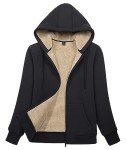 MAGCOMSEN Womens Fleece Jacket Sherpa Lined Hoodie Full Zip Fashion Sweatshirt Zip Up Hoodie with Pocket Black, M