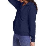 Hanes Women's Full-Zip Hooded Sweatshirt, EcoSmart Women's Sweatshirt, Women's Comfortable Hoodie, Navy, Large