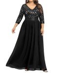 Plus Size Black Sequin Evening Maxi Dress