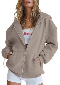 BETTE BOUTIK Hoodies for Women Fall Clothes 2024 Zip up Oversized Sweatshirt Fleece Jackets Long Sleeve Comfy Aesthetic Shirts Teen Girls Fashion Cute Y2K Tops with Pocket-Dark Apricot-M