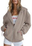 BETTE BOUTIK Hoodies for Women Fall Clothes 2024 Zip up Oversized Sweatshirt Fleece Jackets Long Sleeve Comfy Aesthetic Shirts Teen Girls Fashion Cute Y2K Tops with Pocket-Dark Apricot-M
