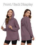 WNEEDU Waffle Hoodies for Women Side Slits Loose Pullover Tops with Pockets Stacked Collar Long Sleeve Shirt Tops 2024 Mauve L