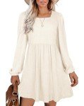 Beige Long Sleeve Knit Babydoll Dress