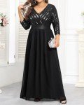 Plus Size Black Sequin Evening Maxi Dress