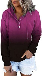 KISSMODA Casual Boyfriend Style Tops for Ladies Plus Size Hoodie with Pocket Thin Pullover Gradient Rose 3XL