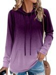 onlypuff Women's Hooded Sweatshirt Crew Neck Fall Tops Hoodies Long Sleeve Tunics Purple