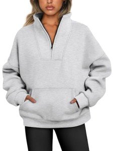 Jhsnjnr Womens Casual Fleece Lined Sweatshirt Long Sleeve Pullover Sweater Oversized Half Zip Hoodie Grey