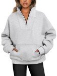 Jhsnjnr Womens Casual Fleece Lined Sweatshirt Long Sleeve Pullover Sweater Oversized Half Zip Hoodie Grey