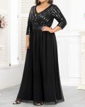 Plus Size Black Sequin Evening Maxi Dress