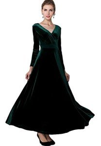 Urban CoCo Women's Green V-Neck Velvet Dress