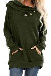 Sweezarmo Women’s Long Sleeve Hoodies Waffle Knit Casual Pullover Lose Button Hooded Sweatshirts with Pockets Green L
