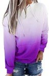 HVEPUO Womens Long Sleeve Hoodies with Pockets Tie Dye Print Drawstring Pullover Tops Loose Fall Casual Sweatshirts Clothes Ombre Purple XL