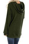 Sweezarmo Women’s Long Sleeve Hoodies Waffle Knit Casual Pullover Lose Button Hooded Sweatshirts with Pockets Green L