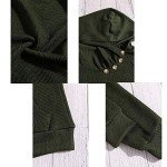 Sweezarmo Women’s Long Sleeve Hoodies Waffle Knit Casual Pullover Lose Button Hooded Sweatshirts with Pockets Green L
