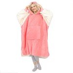 Winthome Wearable Blanket Hoodie Sherpa Oversized Hoodie Blanket Cozy Hooded Sweatshirt with Pockets for Women and Men (M, Pink-Cream)