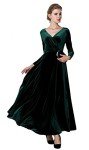 Urban CoCo Women's Green V-Neck Velvet Dress