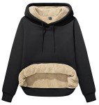 MAGCOMSEN Black Hooded Sweatshirt for Women Thermal Sherpa Lined Hoodies Warm Fuzzy Fleece Long Sleeve Shirts for Winter, XL