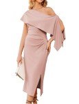JASAMBAC Women's Pink Off-Shoulder Evening Dress