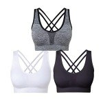 SEGRILA Sports Bras for Women 3 Pack Crisscross Back Yoga Bras Medium Support Workout Bras with Removable Pads (Black&White&Grey M)
