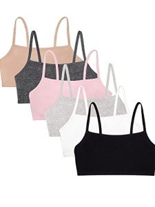 Fruit of the Loom Women's Spaghetti Strap Cotton Pullover Sports Bra Value Pack, Sand/White/Heather Grey/Black/Blushing Rose/Charcoal, 38