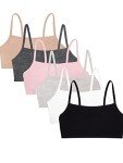 Fruit of the Loom Women's Spaghetti Strap Cotton Pullover Sports Bra Value Pack, Sand/White/Heather Grey/Black/Blushing Rose/Charcoal, 38