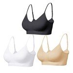 Comfyin Padded Bralette for Women Straps Sleep Bras Seamless Yoga Sport Bras 3 Pack,Black+Beige+White,L