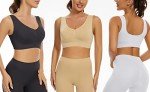 Lemef 3-Pack Seamless Sports Bra Wirefree Yoga Bra with Removable Pads for Women (Large, Black&White&Nude)