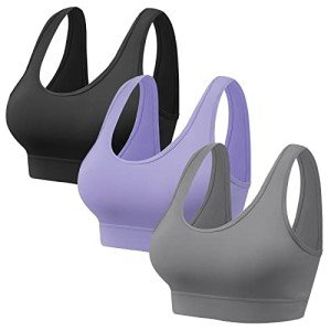 Vinfact 3 Pack Sports Bras for Women Wireless Bra with Removable Pads Yoga Bra Support for Workout A-Black,Grey,Purple L